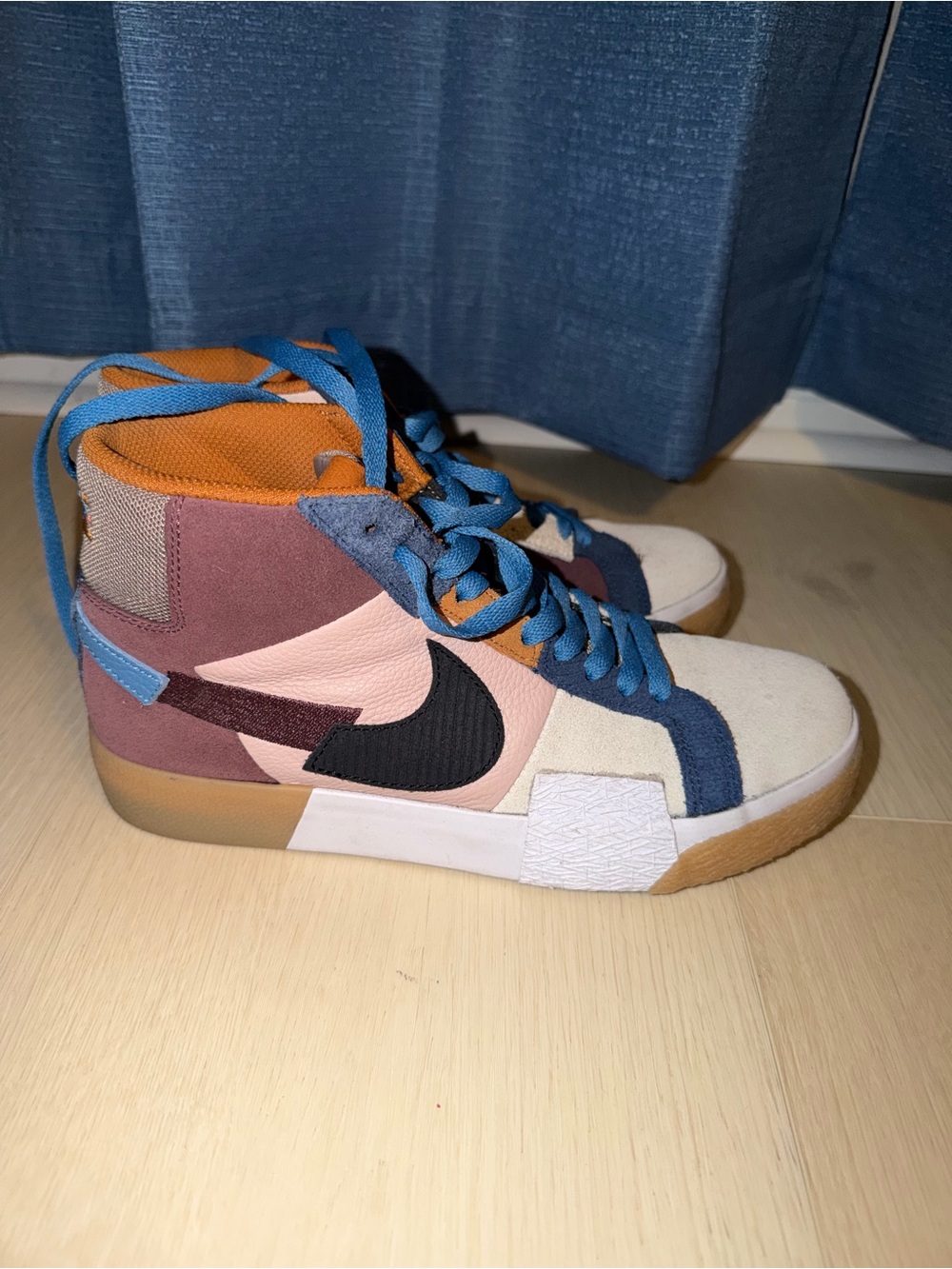 Nike SB High-Top Sneakers in Pink, Blue & Tan